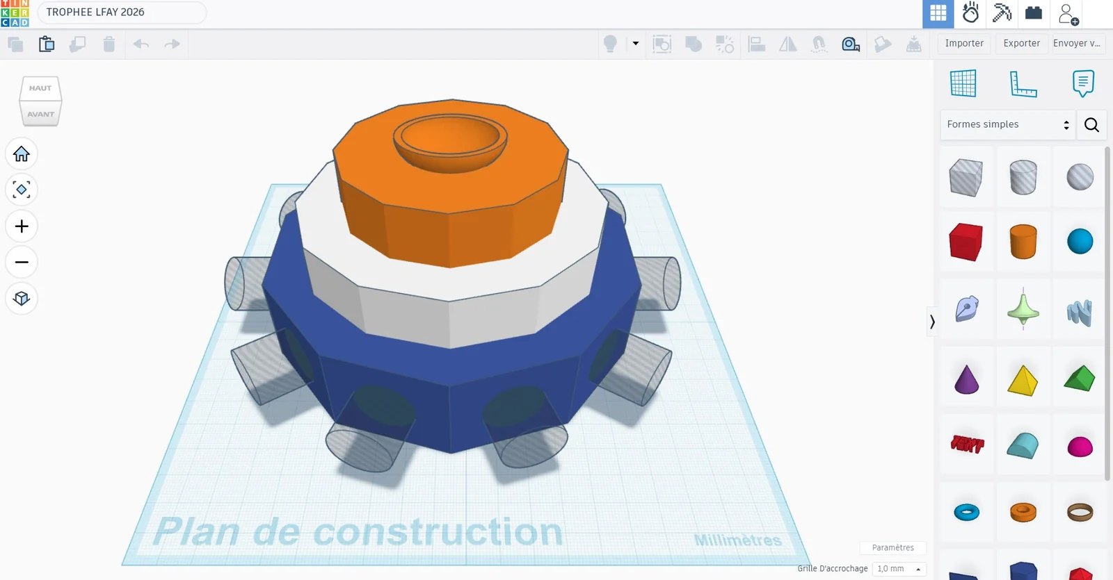 Modèle du trophée conçu sur Tinkercad